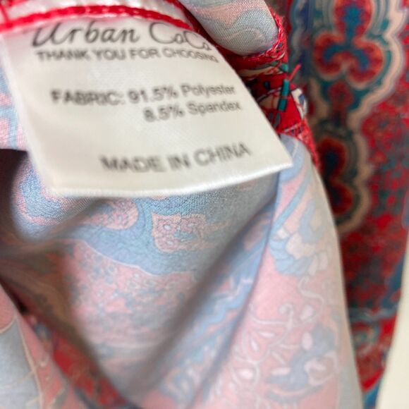 Urban Coco Colorful Bohemian Tunic Dress Size L Red Blue Tassels Ruched Sleeves - Picture 7 of 8